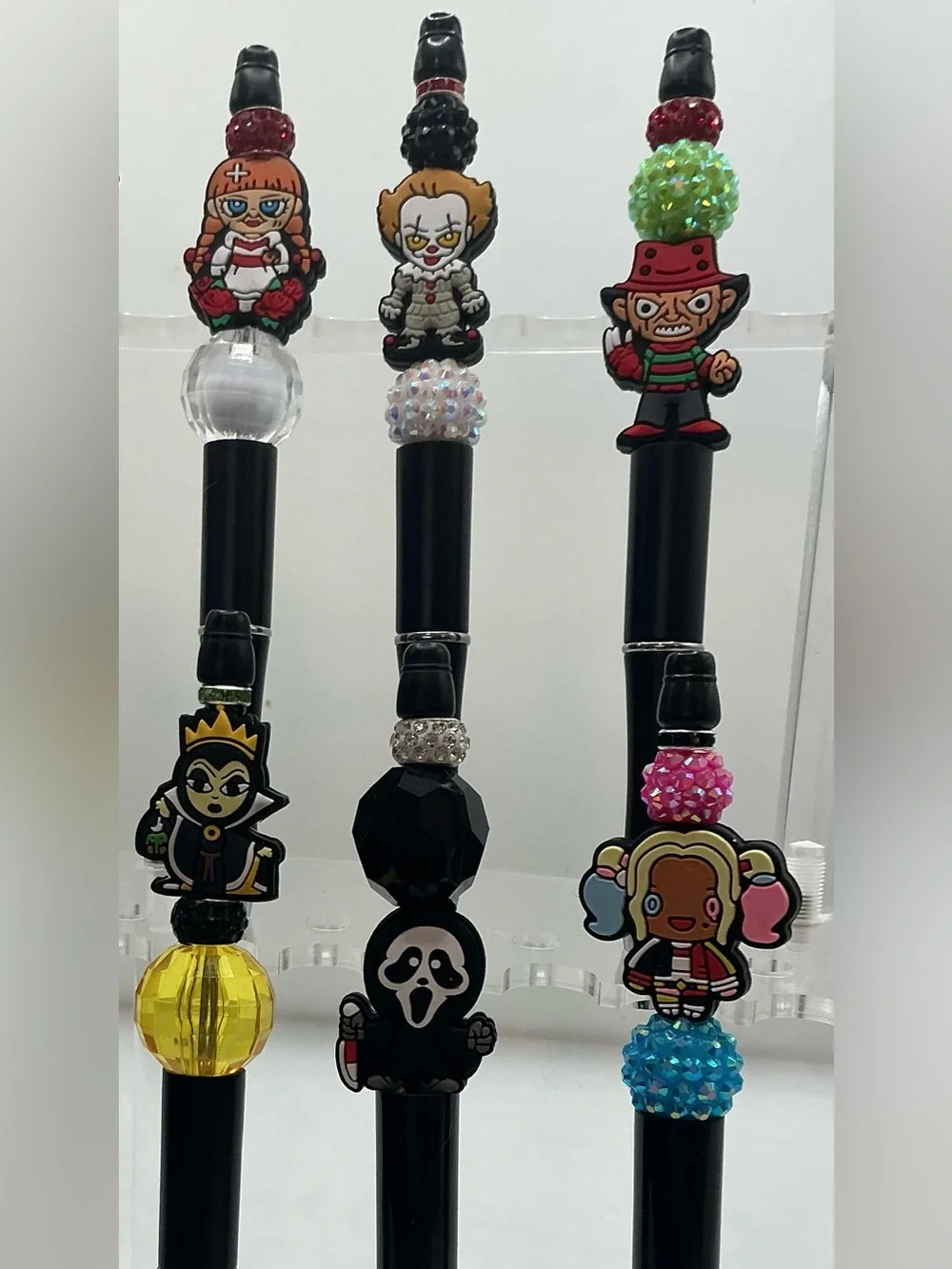 12 BLINGY HANDMADE JEWEL BEADED DECORATIVE VILIAN HORROR MOVIE PENS GREAT GIFT